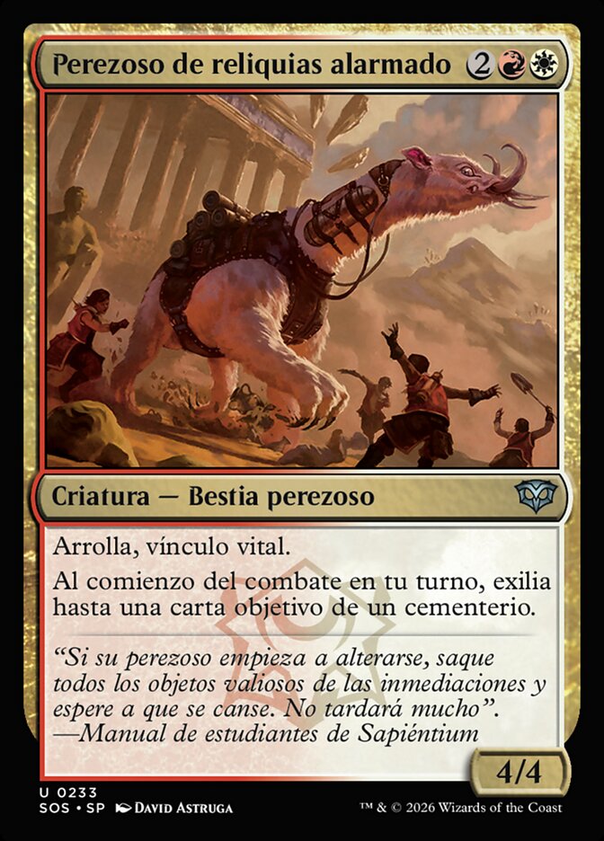 Perezoso de reliquias alarmado