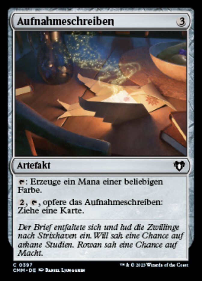Aufnahmeschreiben