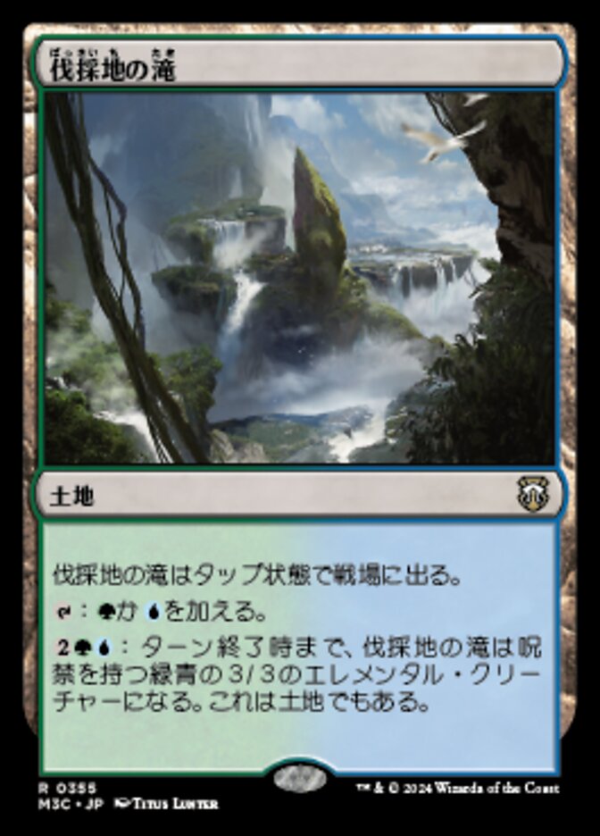 伐採地の滝