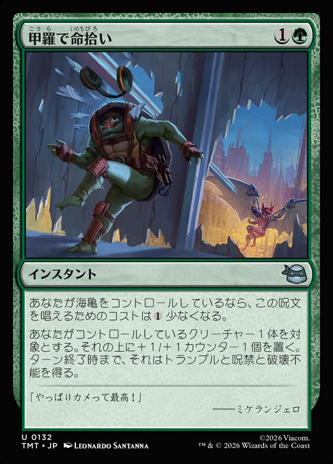 甲羅で命拾い