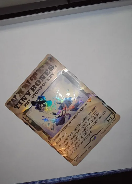 Card photographed at a steep angle